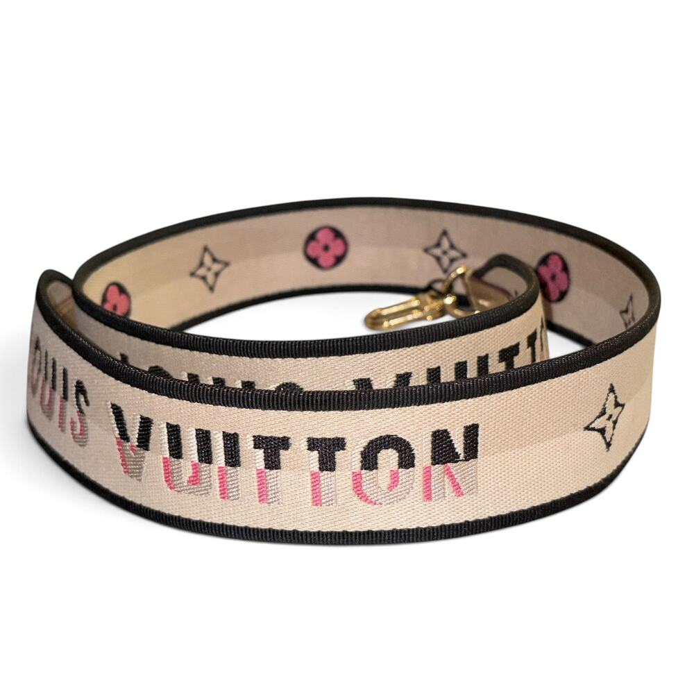 Louis Vuitton Jacquard Monogram Bandouliere Strap Beige Pink Reversible w/COA